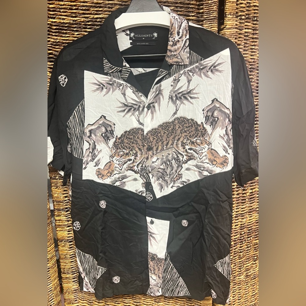 All Saints-Black/White Animal Print‎ Light weight Shirt- Mens Medium, Hakone
